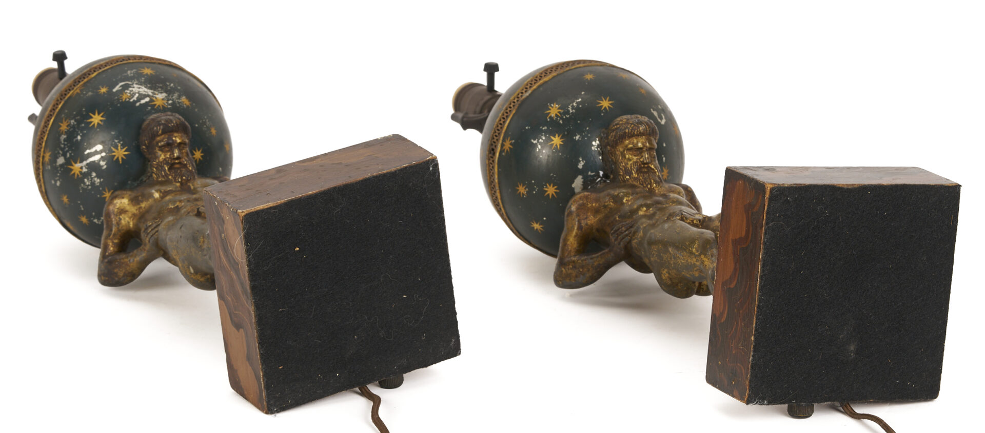 Lot 969: Pair of Gilt and Patinated Bronze Atlas Lamps