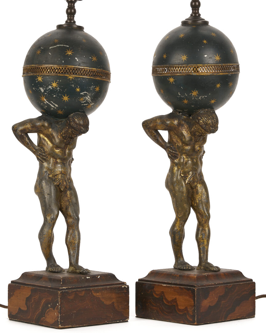 Lot 969: Pair of Gilt and Patinated Bronze Atlas Lamps