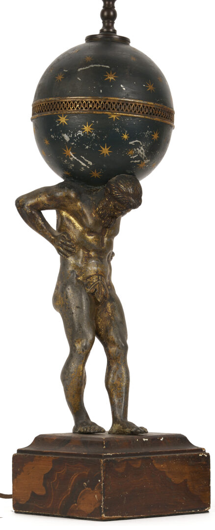 Lot 969: Pair of Gilt and Patinated Bronze Atlas Lamps