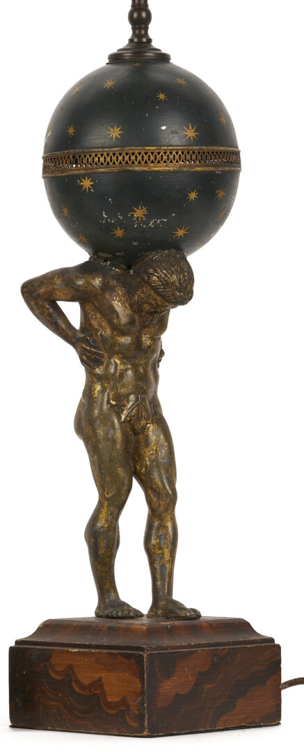 Lot 969: Pair of Gilt and Patinated Bronze Atlas Lamps