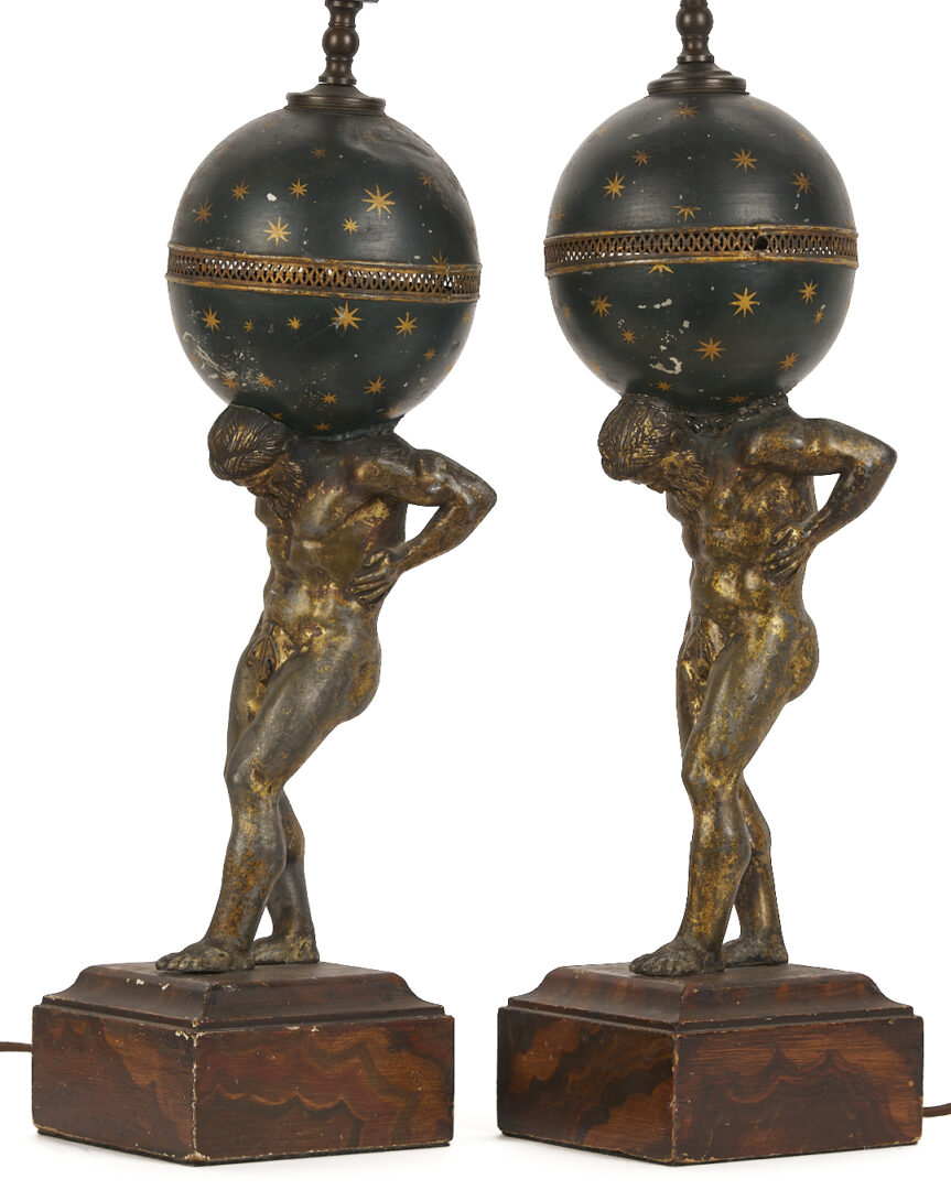 Lot 969: Pair of Gilt and Patinated Bronze Atlas Lamps