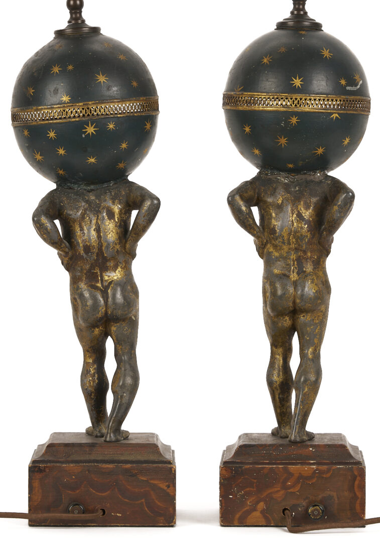 Lot 969: Pair of Gilt and Patinated Bronze Atlas Lamps