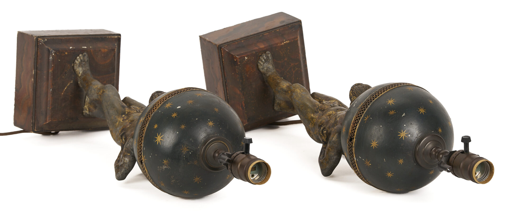 Lot 969: Pair of Gilt and Patinated Bronze Atlas Lamps