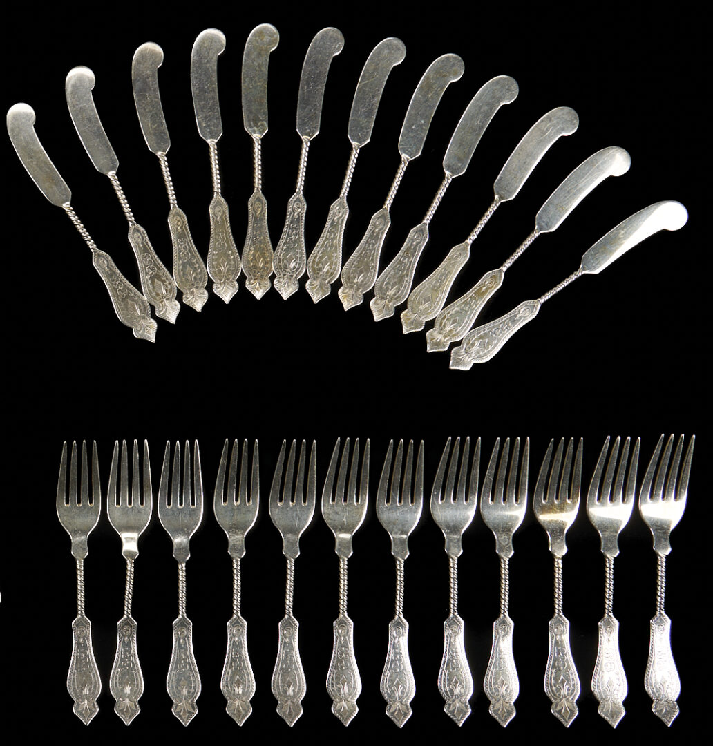 Lot 96: 49 pcs New Orleans Silversmiths Sterling Flatware, Twist Stems, incl. Gumbo Spoons