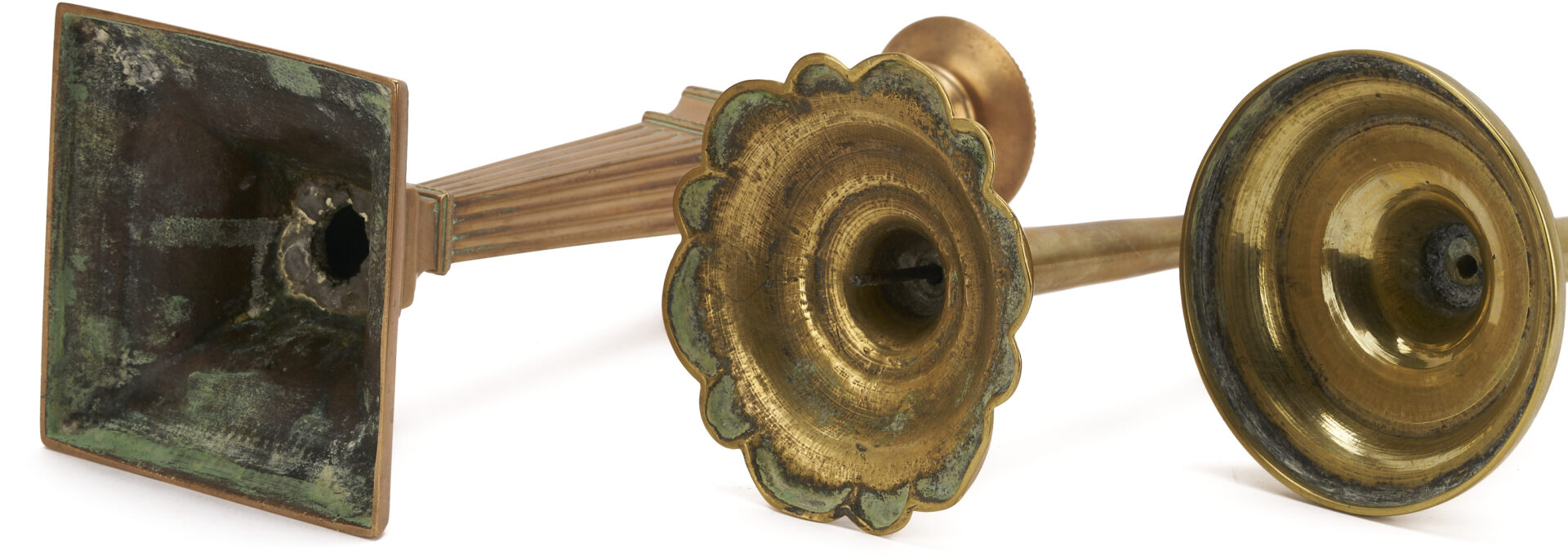 Lot 970: 8 Antique Brass Candlesticks