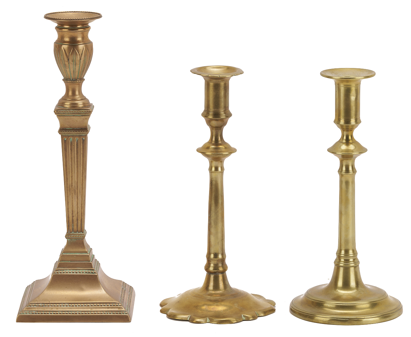 Lot 970: 8 Antique Brass Candlesticks