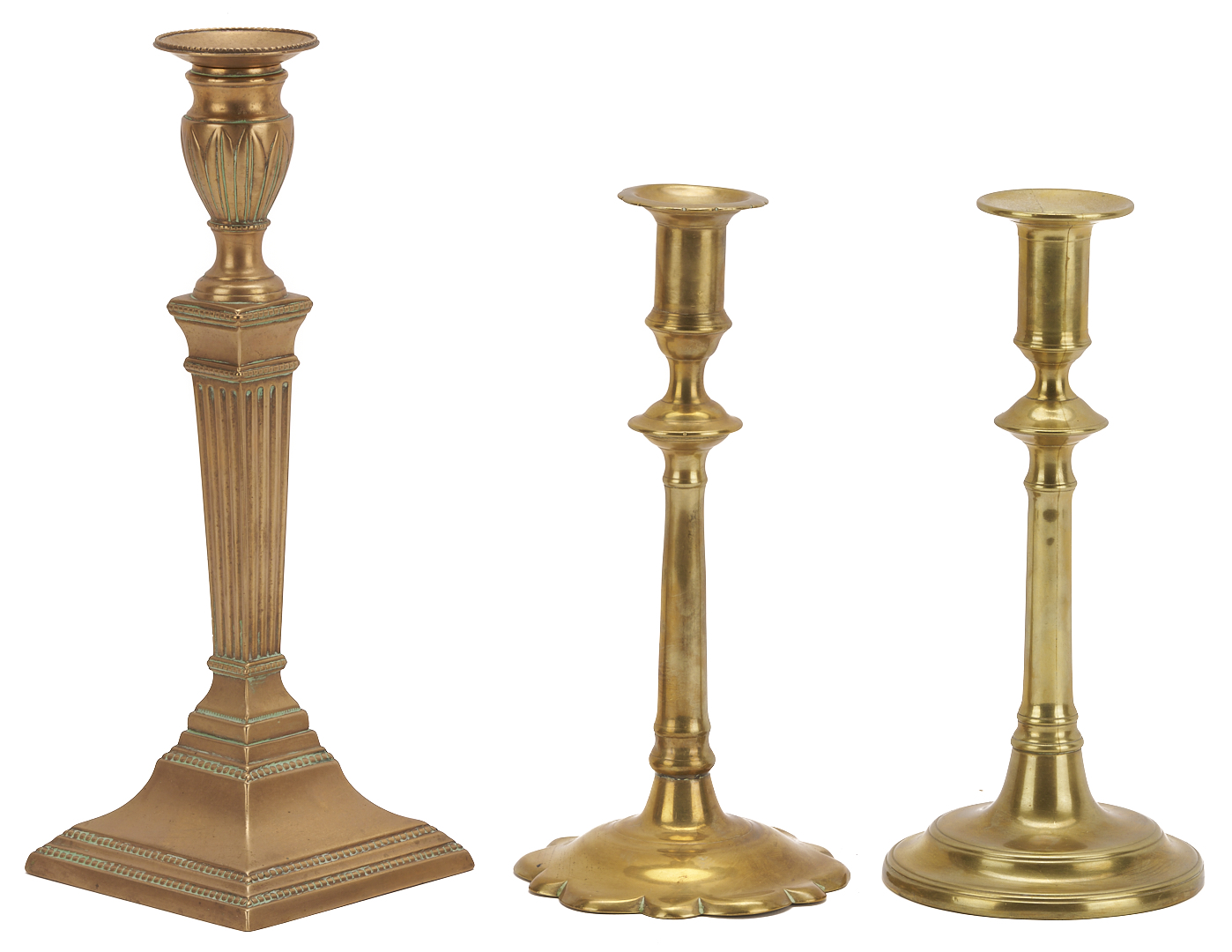 Lot 970: 8 Antique Brass Candlesticks