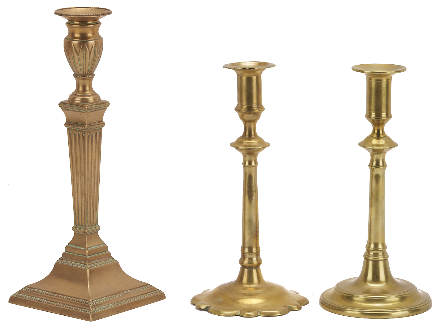 Lot 970: 8 Antique Brass Candlesticks