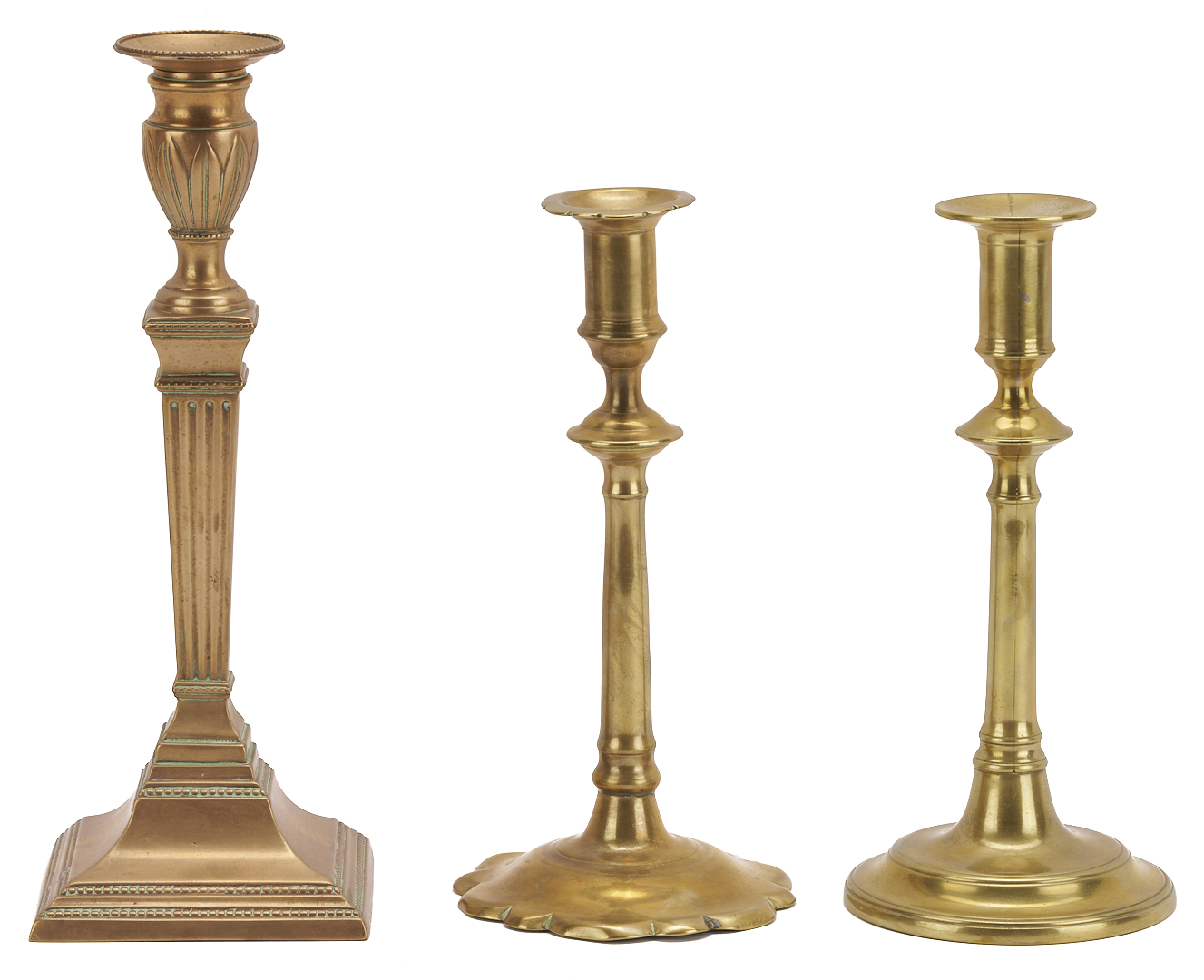 Lot 970: 8 Antique Brass Candlesticks