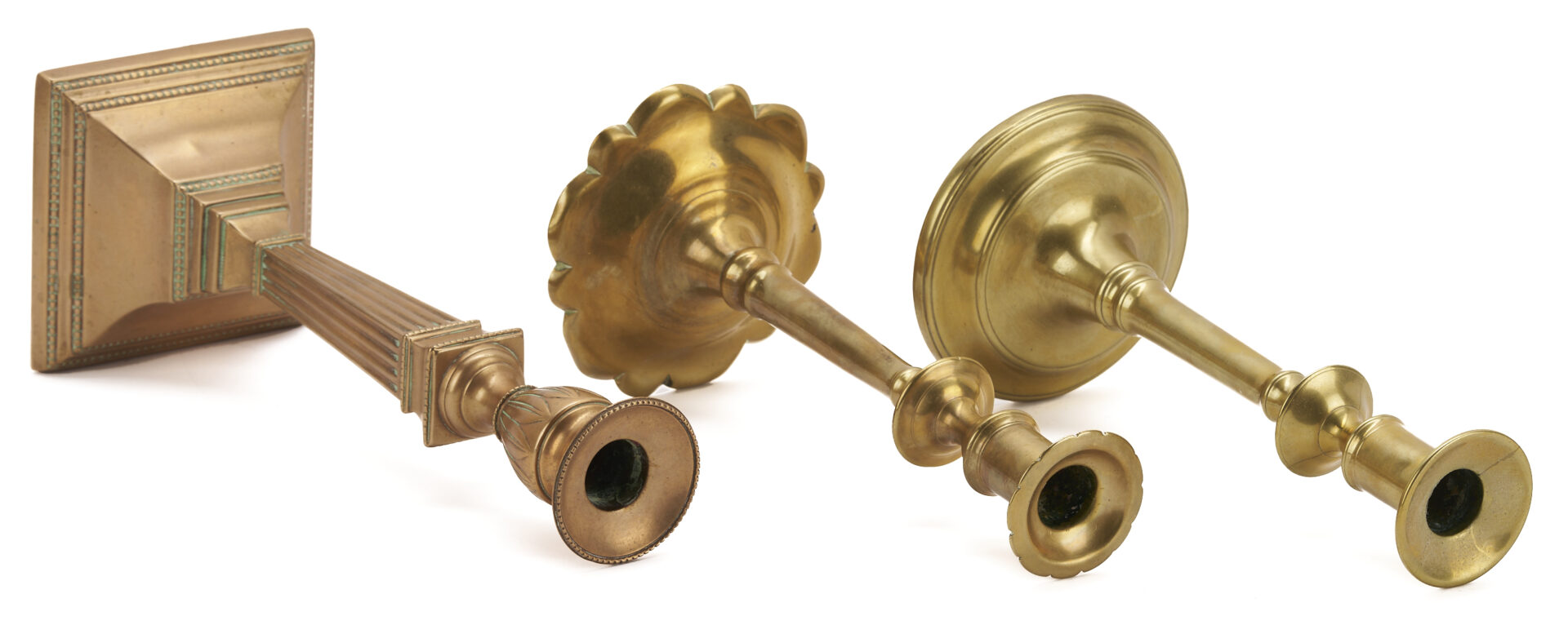 Lot 970: 8 Antique Brass Candlesticks