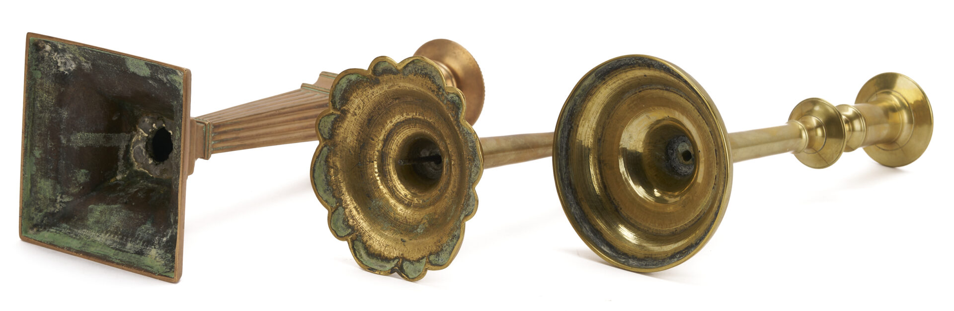 Lot 970: 8 Antique Brass Candlesticks