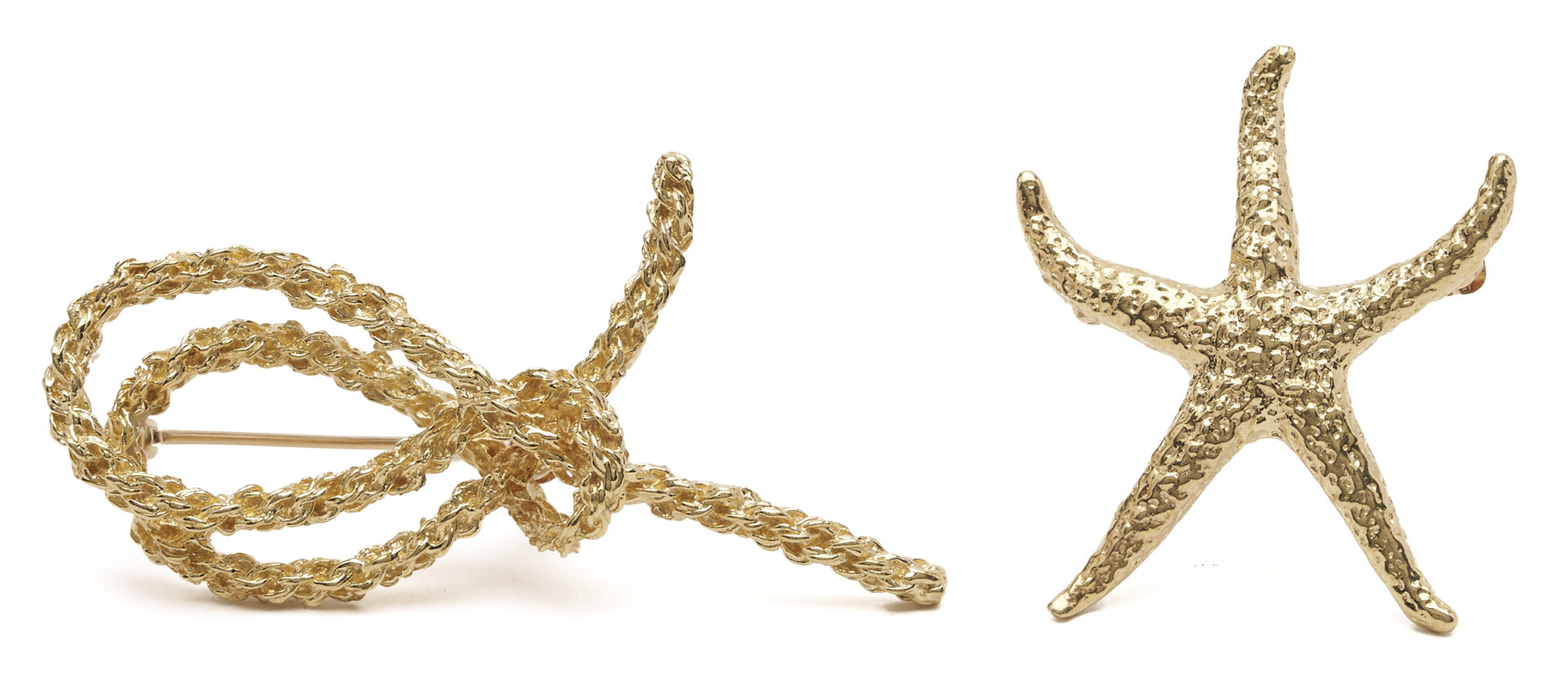 Lot 972: 14K Gold Rope Bow Brooch & 14K TLK Starfish Brooch