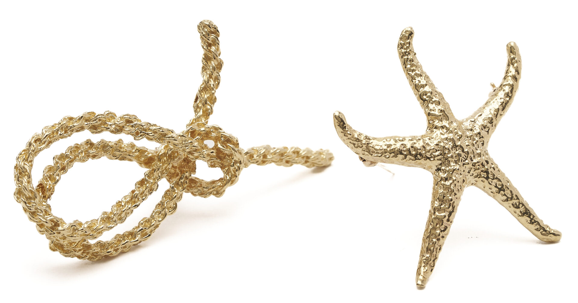 Lot 972: 14K Gold Rope Bow Brooch & 14K TLK Starfish Brooch