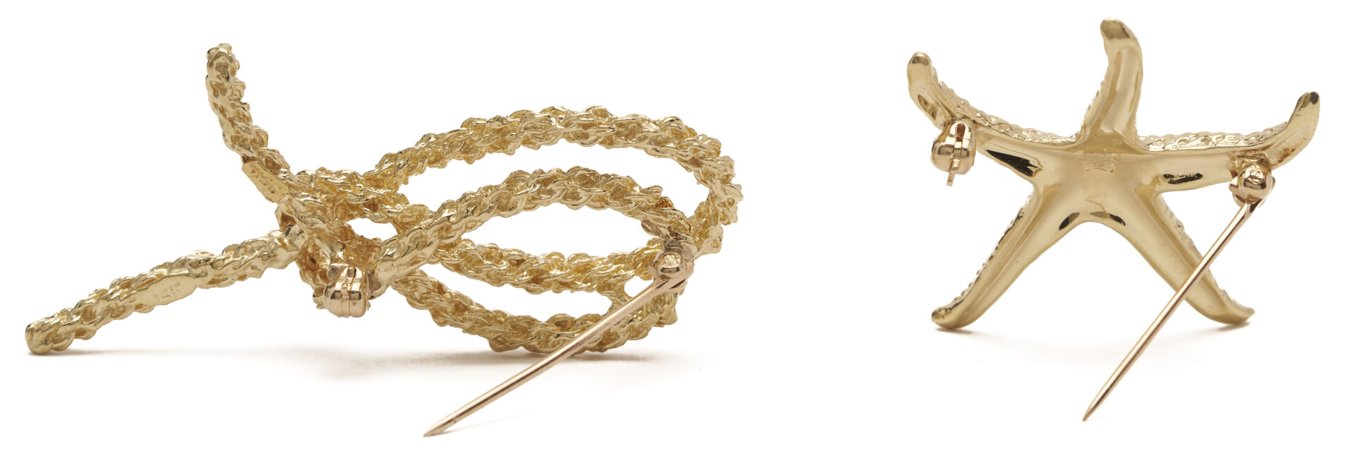Lot 972: 14K Gold Rope Bow Brooch & 14K TLK Starfish Brooch