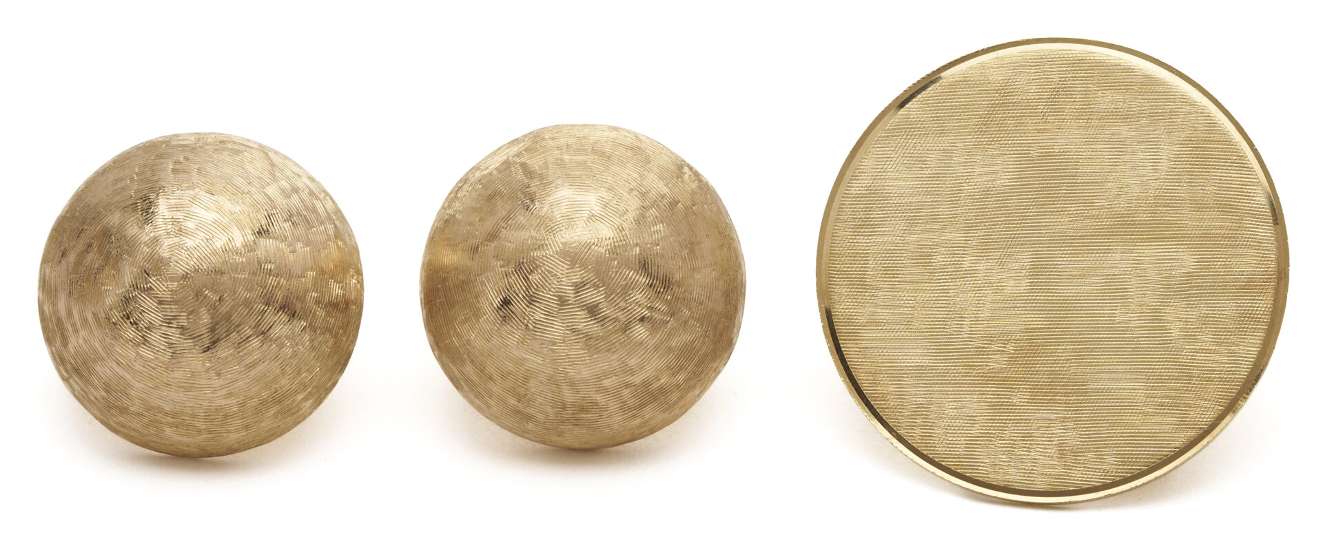 Lot 973: Pr. 14K Brushed Gold Button Earrings & 14K Brushed Gold Round Brooch
