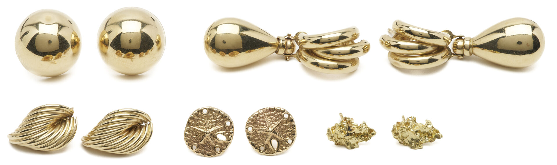 Lot 975: 5 Pairs 14K Gold Earrings