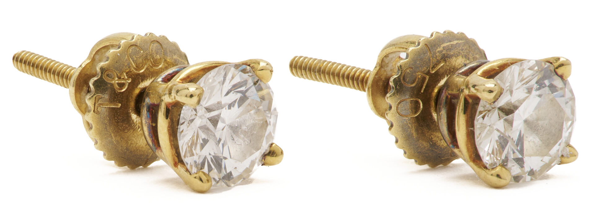 Lot 976: Pair of Tiffany & Co. 18K Gold & Diamond Stud Earrings