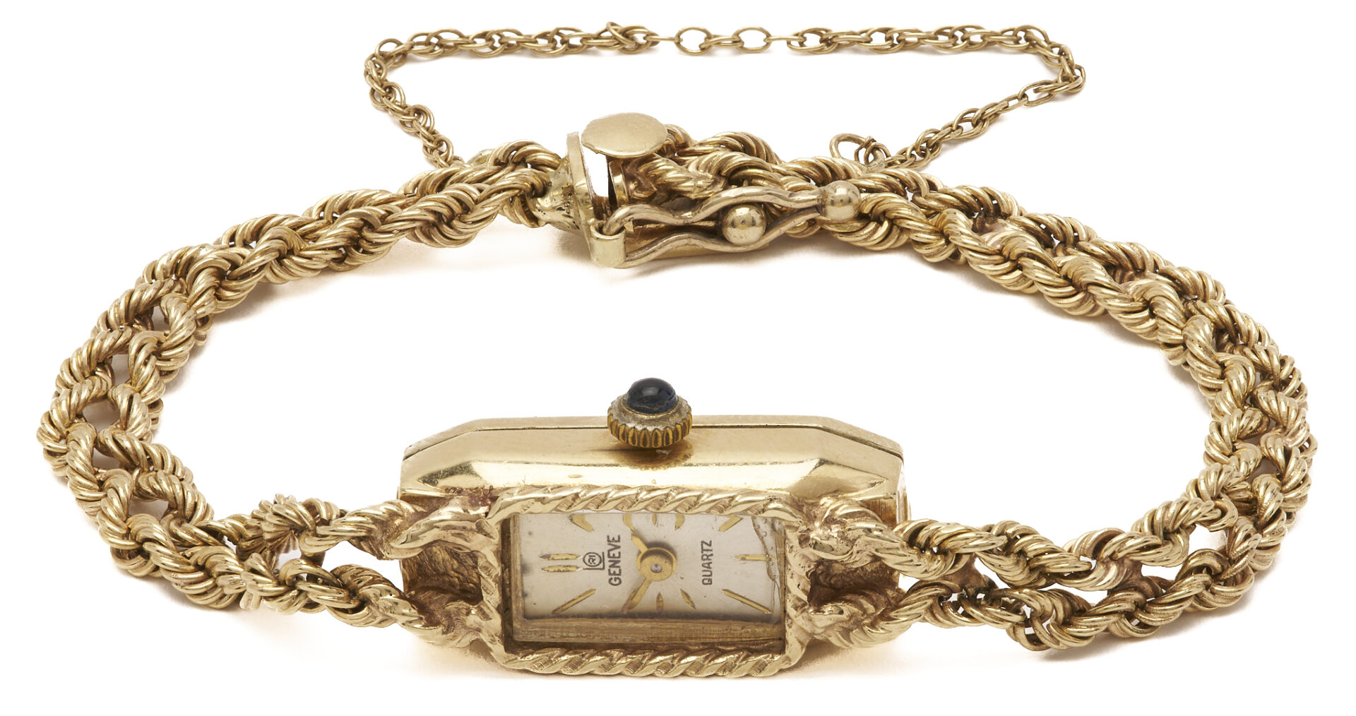 Lot 987: 14K Gold Geneve Quartz Watch w/ 14K Gold Band