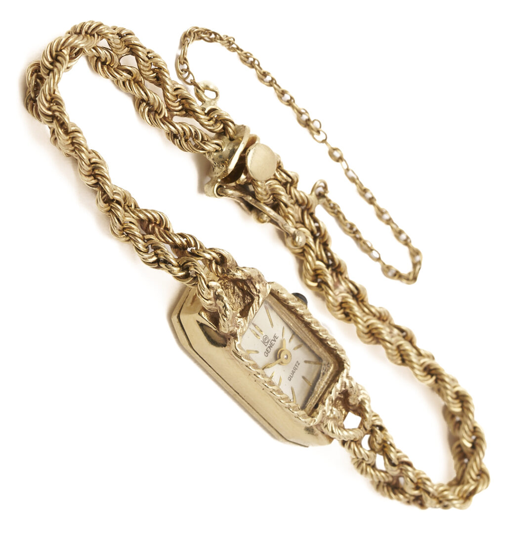 Lot 987: 14K Gold Geneve Quartz Watch w/ 14K Gold Band