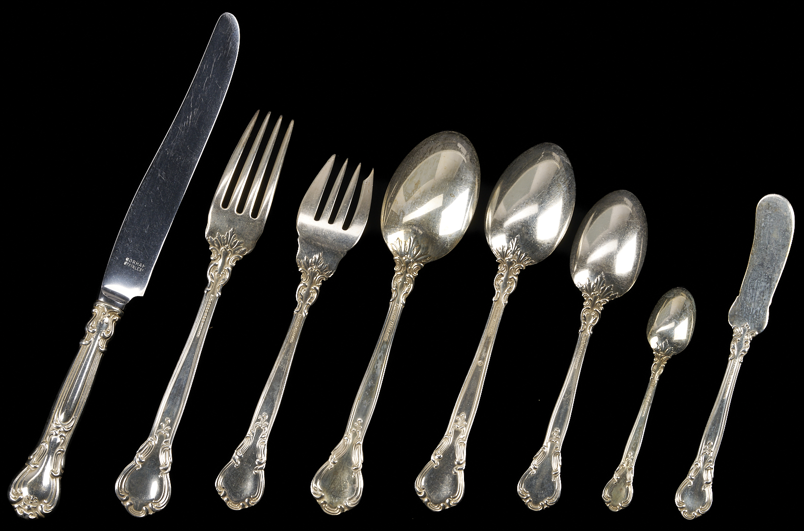 Lot 98: Gorham Chantilly Sterling Flatware, Service for 12, 108 pcs.