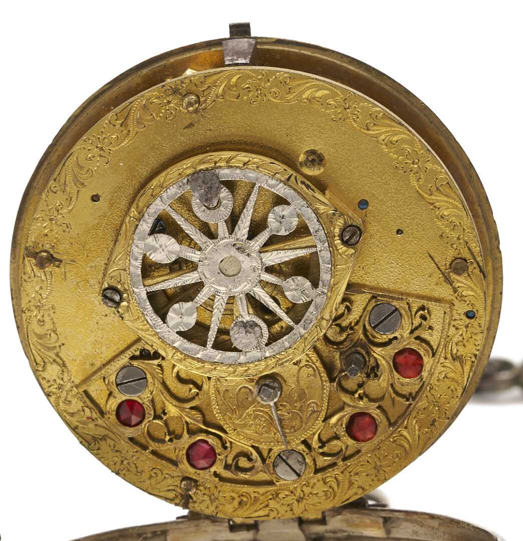 Lot 991: Antique Fusee Pocket Watch w/ Enamel Painted Dial