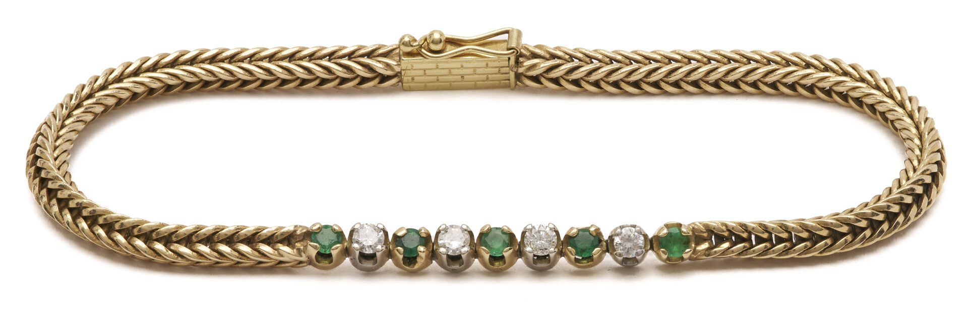 Lot 993: 14K Emerald and Diamond Foxtail Bracelet