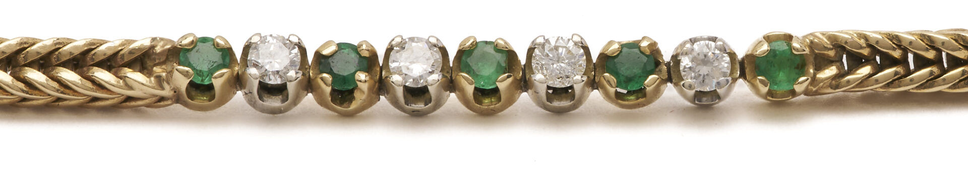 Lot 993: 14K Emerald and Diamond Foxtail Bracelet