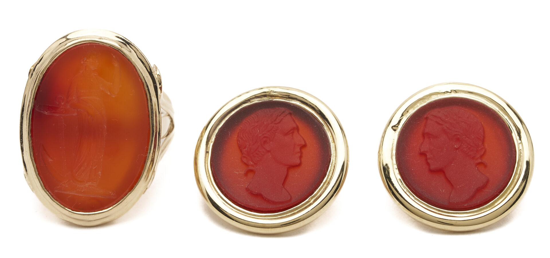 Lot 996: 6 Pcs. Carnelian and Yellow Gold Jewelry