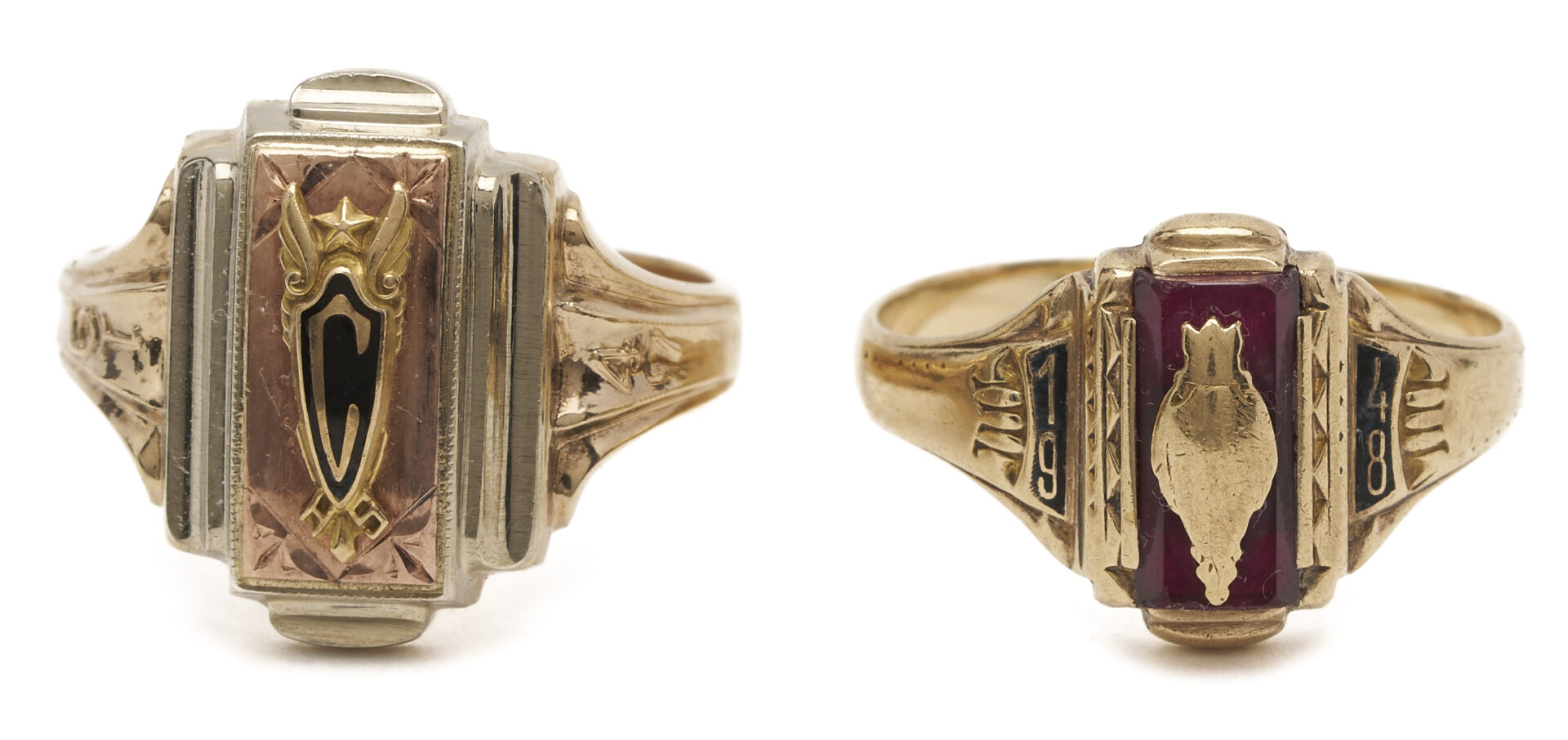 Lot 997: 2 Josten 10K Class Rings & 10K Sigma Nu Lapel Pin