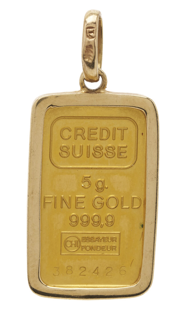 Lot 998: Credit Suisse 5 Gram .9999 Gold Bar Pendant