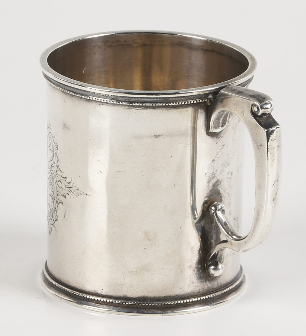 Lot 1000: 8 pcs. Coin and Sterling Silver, Cup and Spoons