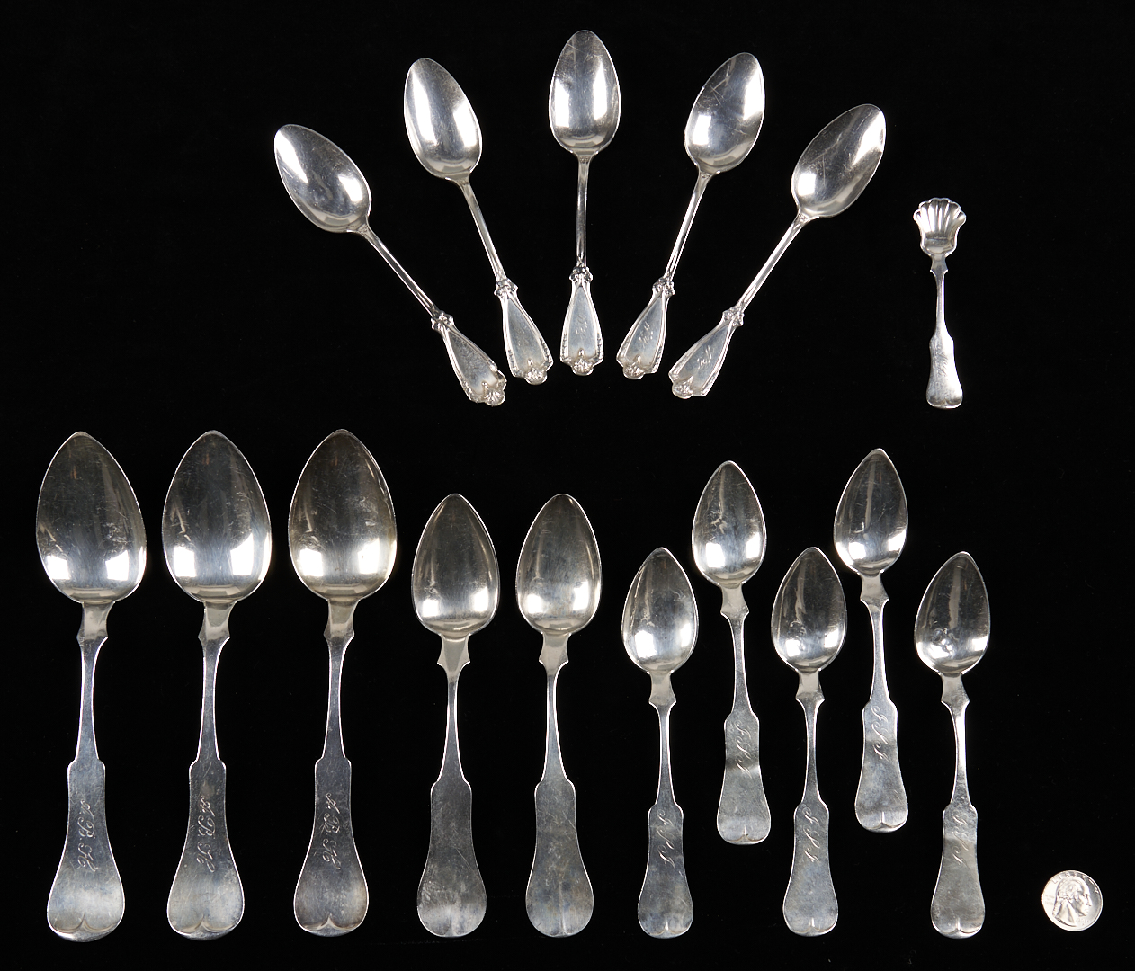 Lot 1003: 16 pcs Flatware incl. Paris KY Coin Silver