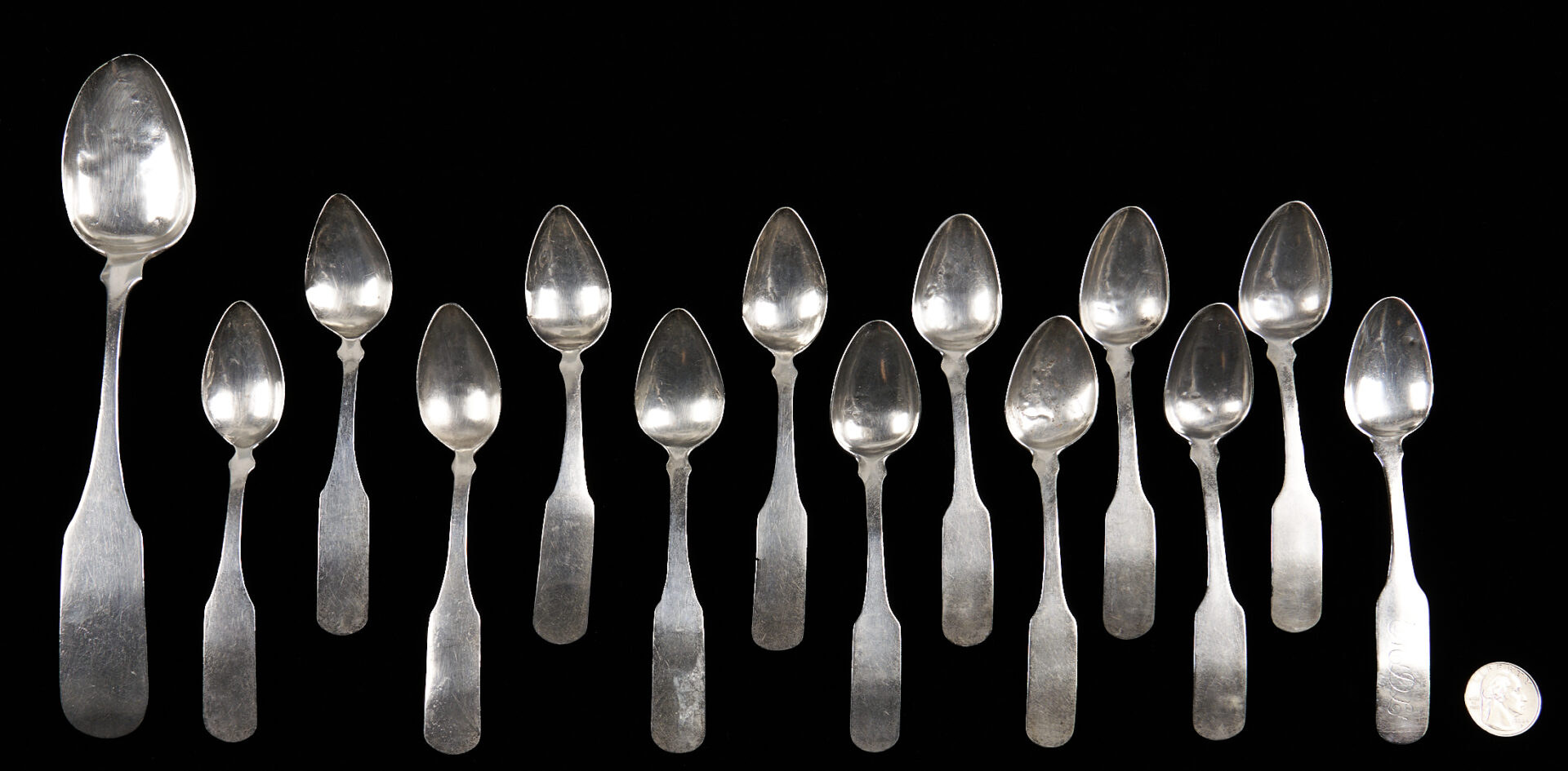 Lot 1004: 14 East Tennessee Coin Silver Spoons, J.B. Wells