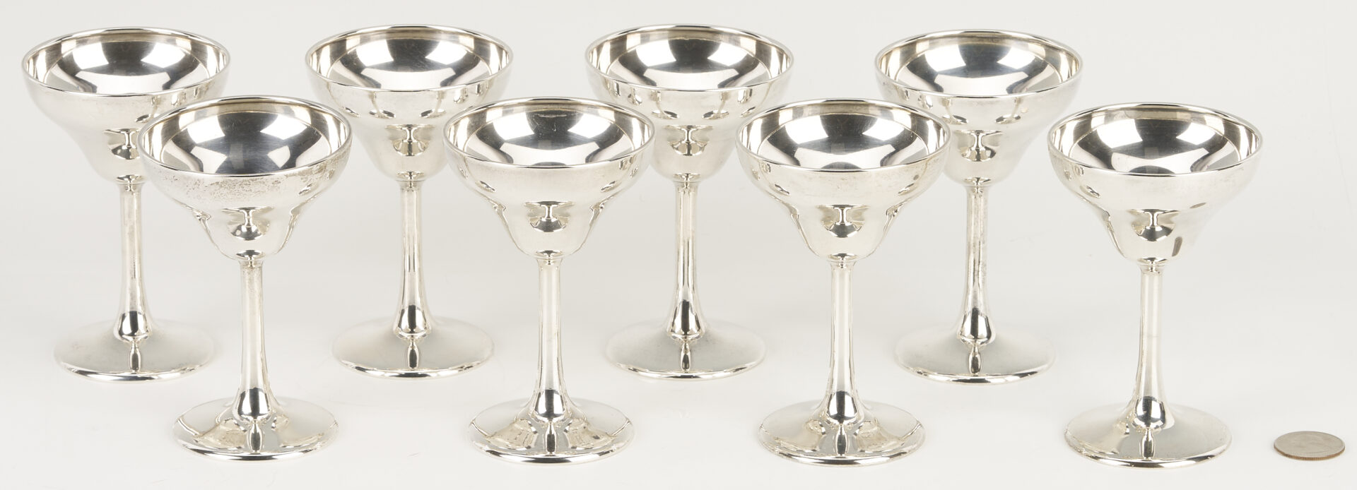 Lot 1007: 8 Frank Smith Mid Century Sterling Champagne or Cordial Goblets