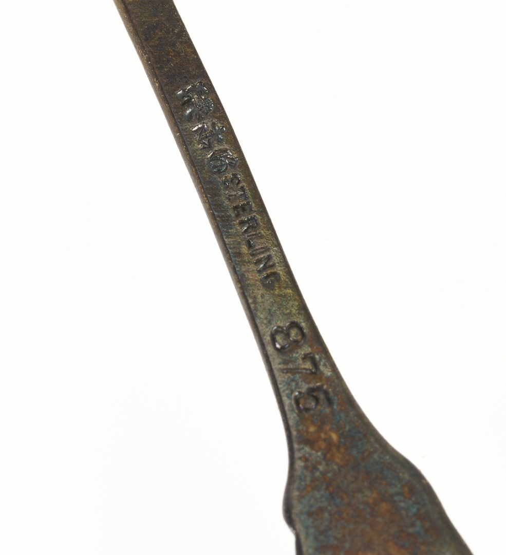 Lot 1010: 8 Antique Sterling Silver Items incl. Enameled Spoons, Napkin Rings