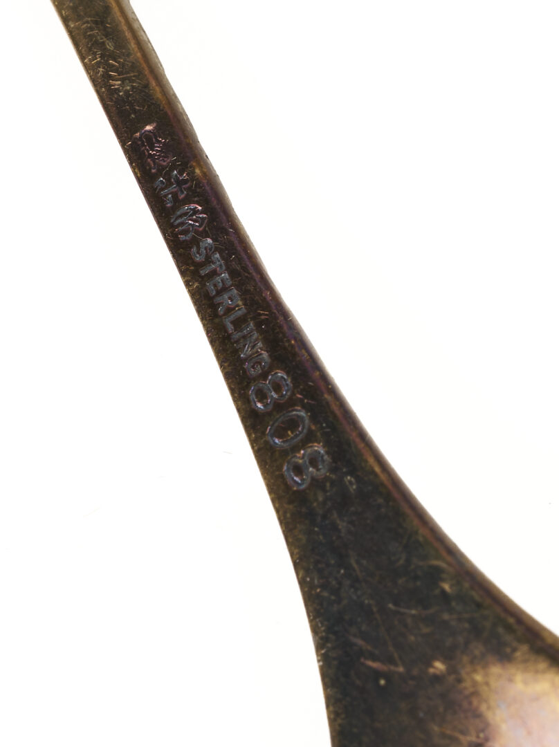 Lot 1010: 8 Antique Sterling Silver Items incl. Enameled Spoons, Napkin Rings