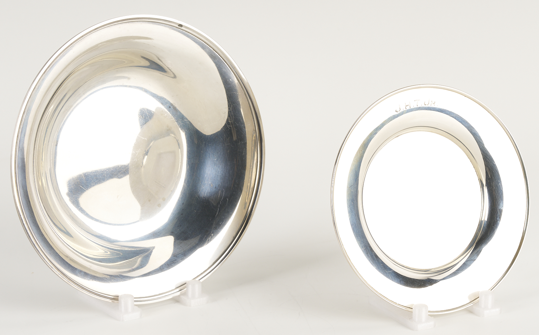 Lot 1010: 8 Antique Sterling Silver Items incl. Enameled Spoons, Napkin Rings