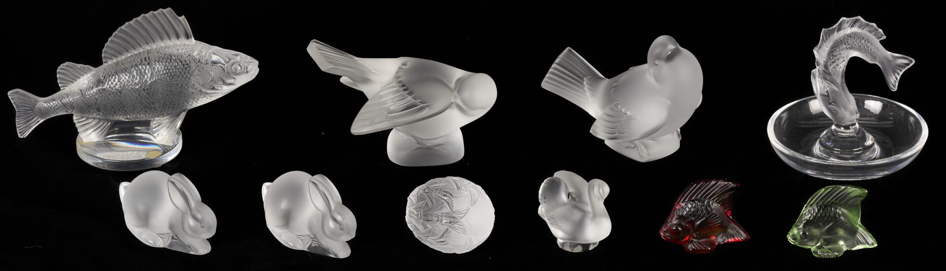 Lot 1012: 10 Lalique Glass Table Items, mostly Animals