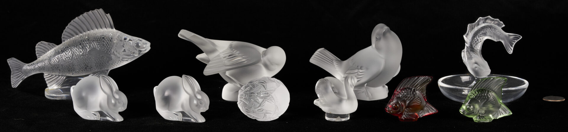 Lot 1012: 10 Lalique Glass Table Items, mostly Animals