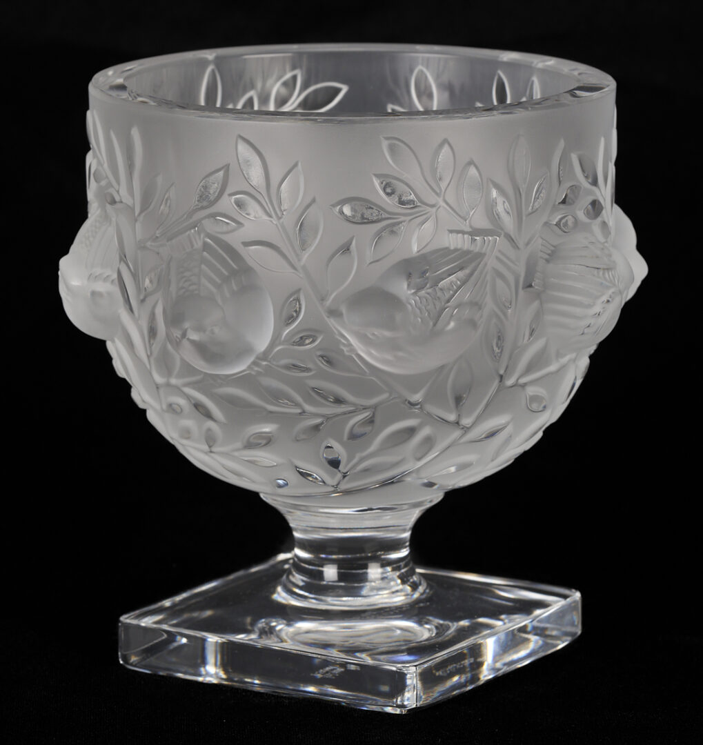 Lot 1015: Three Lalique Items: “Figuera” Vase, “Elizabeth Bowl”, “Enfants” Dresser Box
