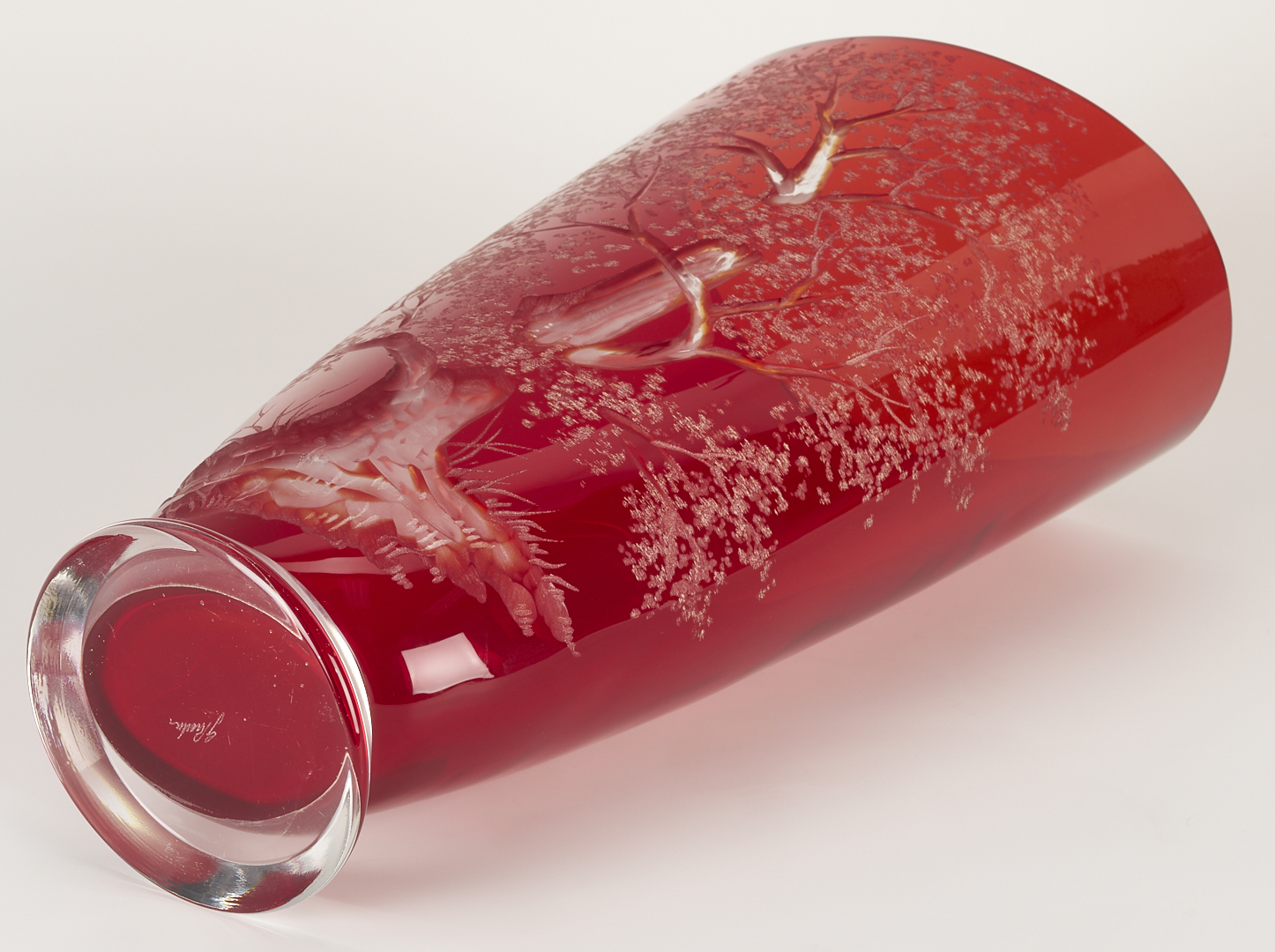 Lot 1016: Signed Large Red Art Glass Vase & Steuben Compote