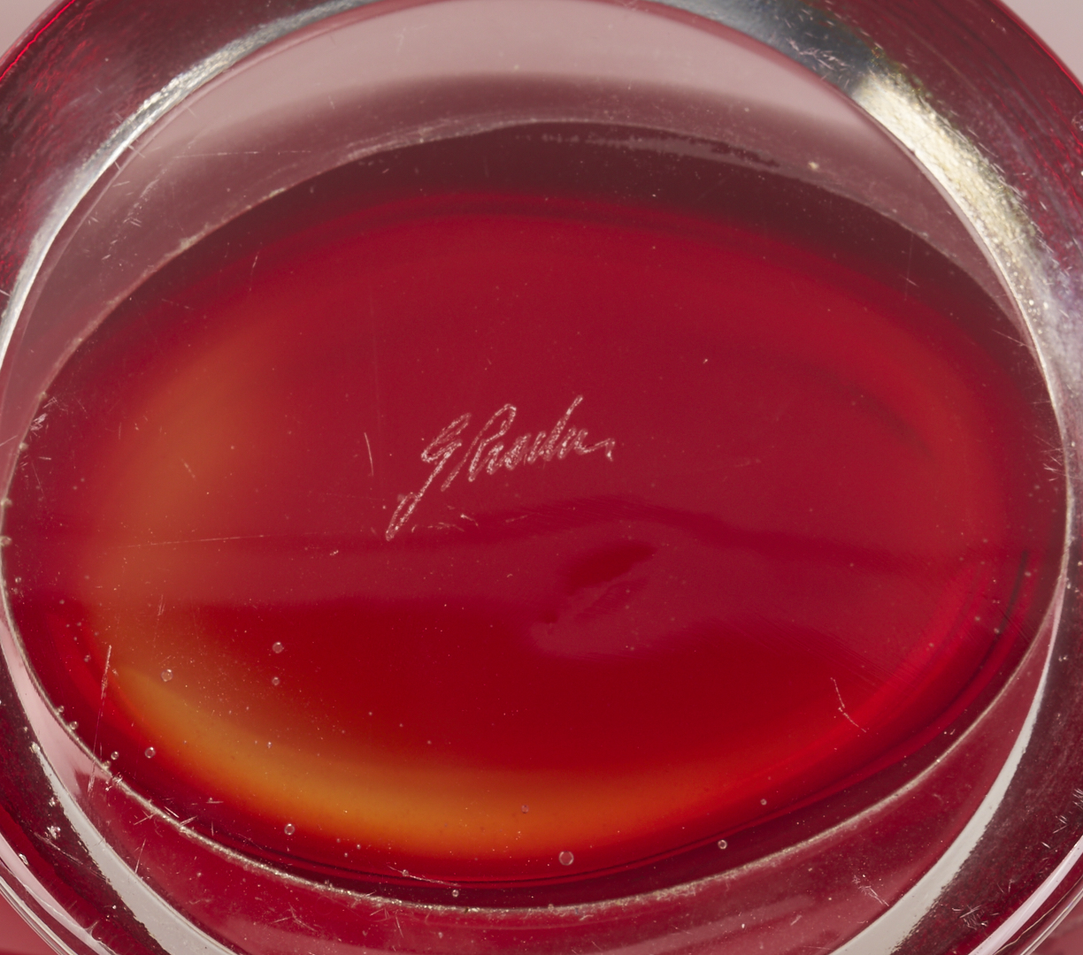 Lot 1016: Signed Large Red Art Glass Vase & Steuben Compote