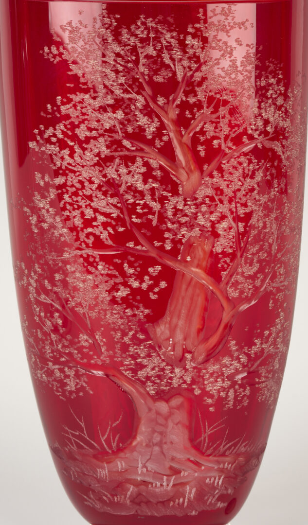 Lot 1016: Signed Large Red Art Glass Vase & Steuben Compote
