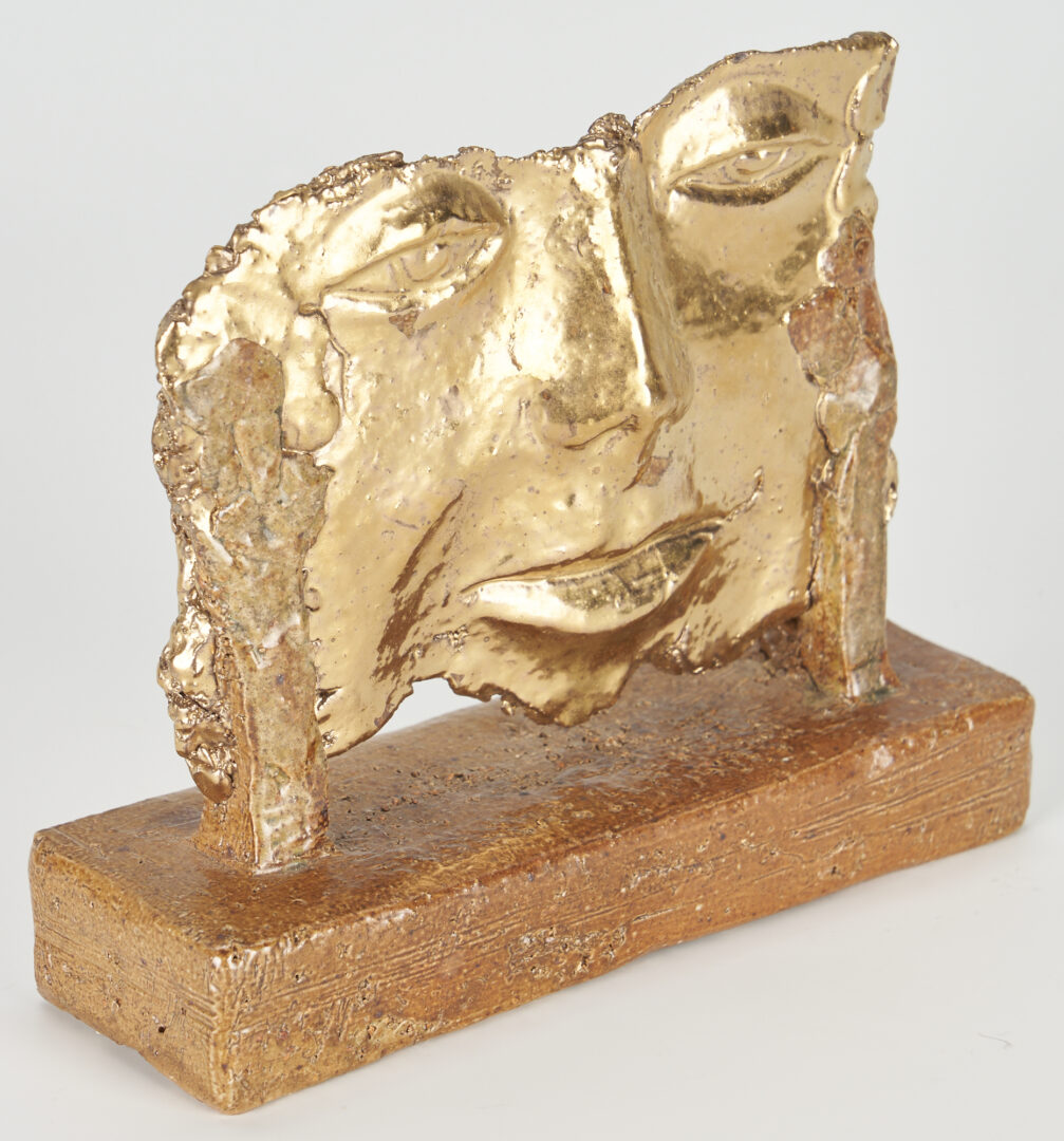 Lot 1017: 2 Olen Bryant Gilt Face Mask Sculptures Incl. Signed