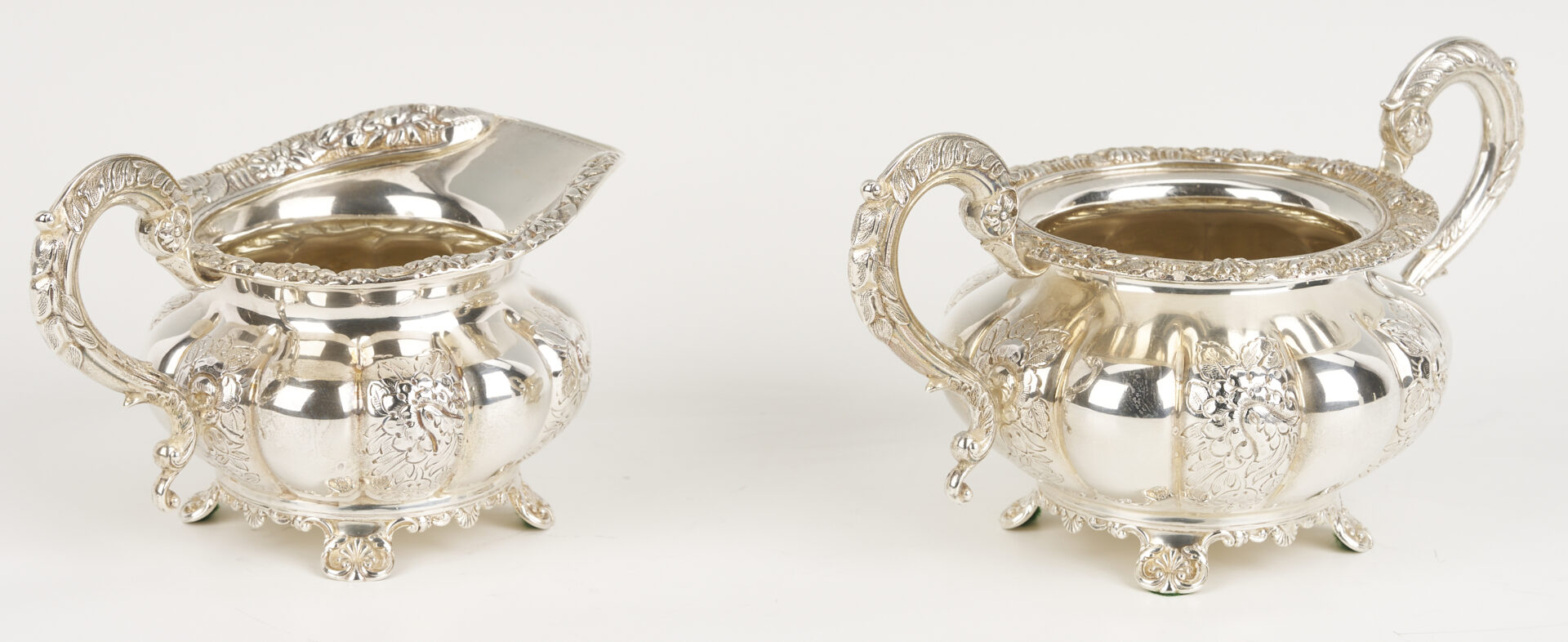 Lot 101: 4 Pc. Barker Ellis Sterling Silver Tea Set w/ Silverplate Tray