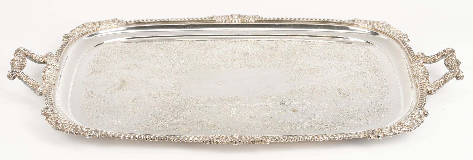 Lot 101: 4 Pc. Barker Ellis Sterling Silver Tea Set w/ Silverplate Tray