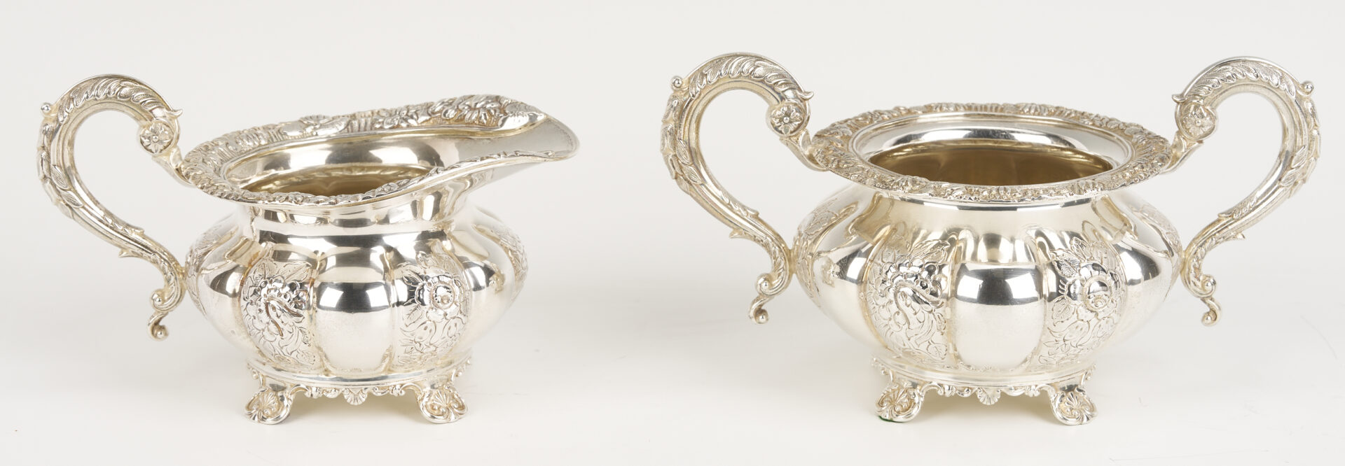 Lot 101: 4 Pc. Barker Ellis Sterling Silver Tea Set w/ Silverplate Tray