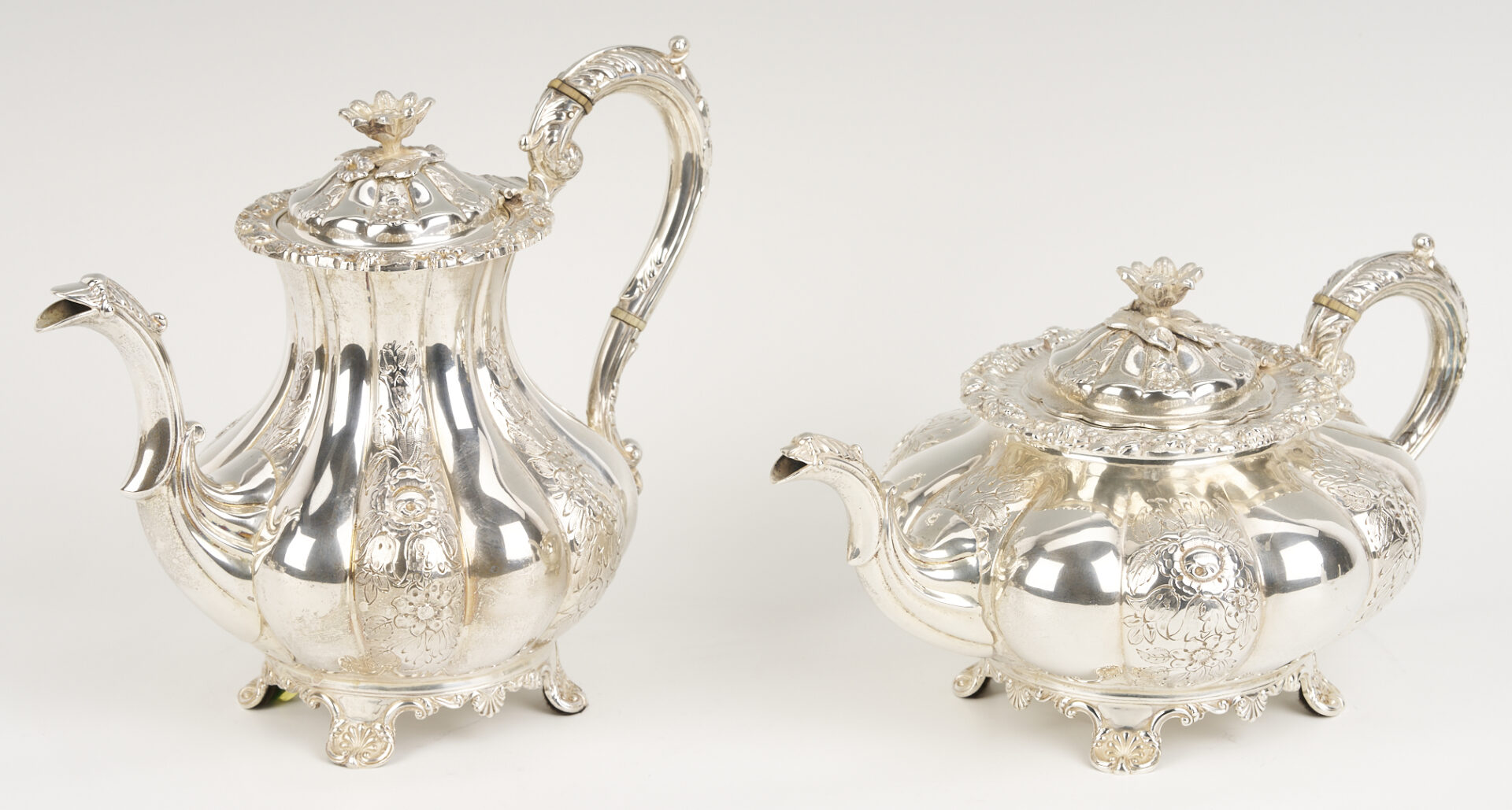 Lot 101: 4 Pc. Barker Ellis Sterling Silver Tea Set w/ Silverplate Tray