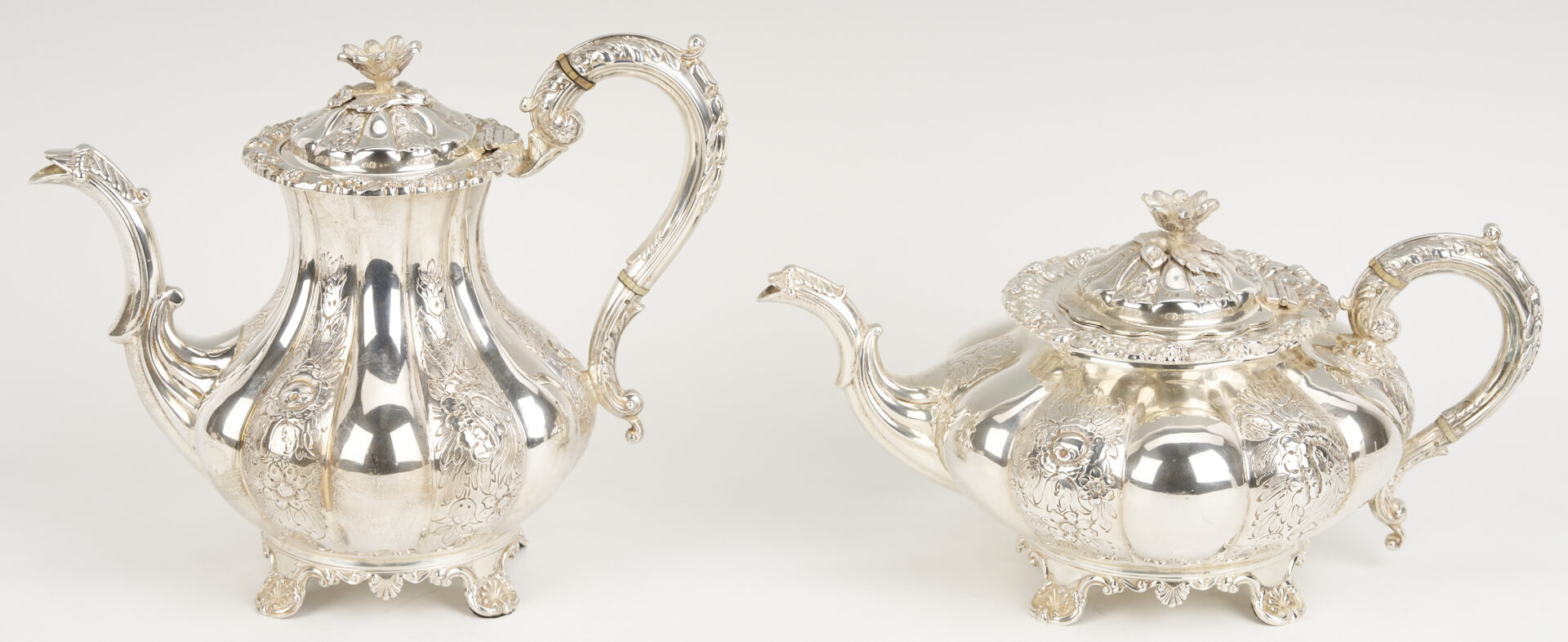 Lot 101: 4 Pc. Barker Ellis Sterling Silver Tea Set w/ Silverplate Tray