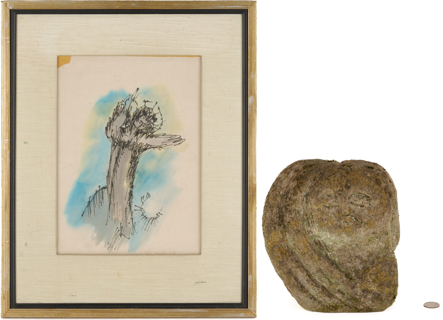 Lot 1021: Olen Bryant Watercolor and Garden Sculpture